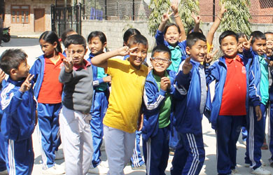 Nepali students in school courtyard